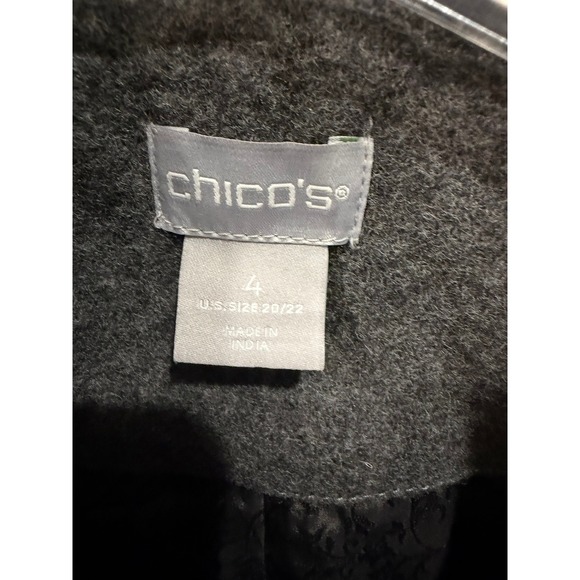 Chicos Gray Wool Blend Beaded‎ Sequin Floral Embroidered Jacket Size 4 US 20/22